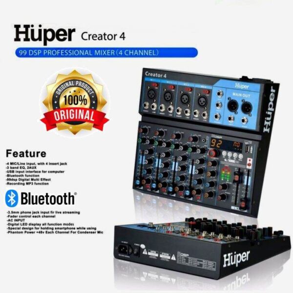 Mixer Audio Huper Creator 4 USB Bluetooth Recording Live Streaming Multi Effect - Image 6